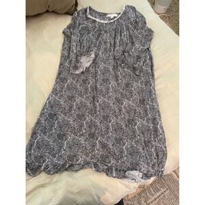 Eileen West Paisley Print Long Sleeve Button Front Nightgown‎ Black White Large